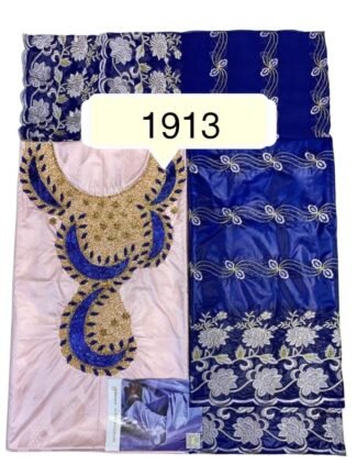 Pink & Royal Blue Color Bazin For African Women D.N- 1913