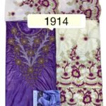 Purple & Cream Color Bazin For African Women D.N- 1914
