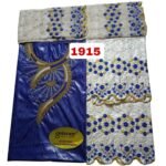 Royal Blue & White Color Bazin For African Women D.N- 1915