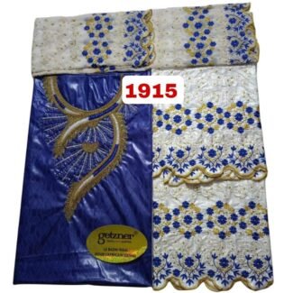 Royal Blue & White Color Bazin For African Women D.N- 1915