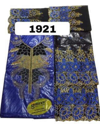 Royal Blue & Black Color Bazin For African Women D.N- 1921