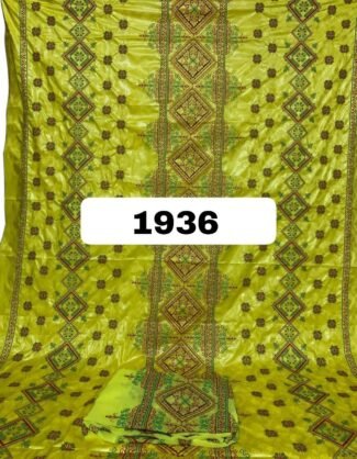 Parrot Green Color Embroidery Bazin For African Women D.N- 1936