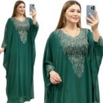 Designer Chiffon African Attire Golden Rhinestone Beaded Work