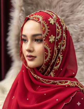 African Stunning Designer Gold Beaded Head Scarf for Women