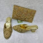 New Trendy Golden Color Beaded Party Wear Bag & Shoe for Women