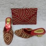 New Trendy Red Color Beaded Party Wear Bag & Shoe for Women