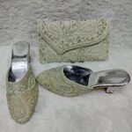 New Trendy Silver Color Beaded Party Wear Bag & Shoe for Women