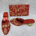 New Trendy Red Color Beaded Party Wear Bag & Shoe for Women