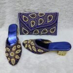 New Trendy Royal Blue Color Beaded Party Wear Bag & Shoe for Women