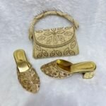New Trendy Gold Color Beaded Party Wear Bag & Shoe for Women